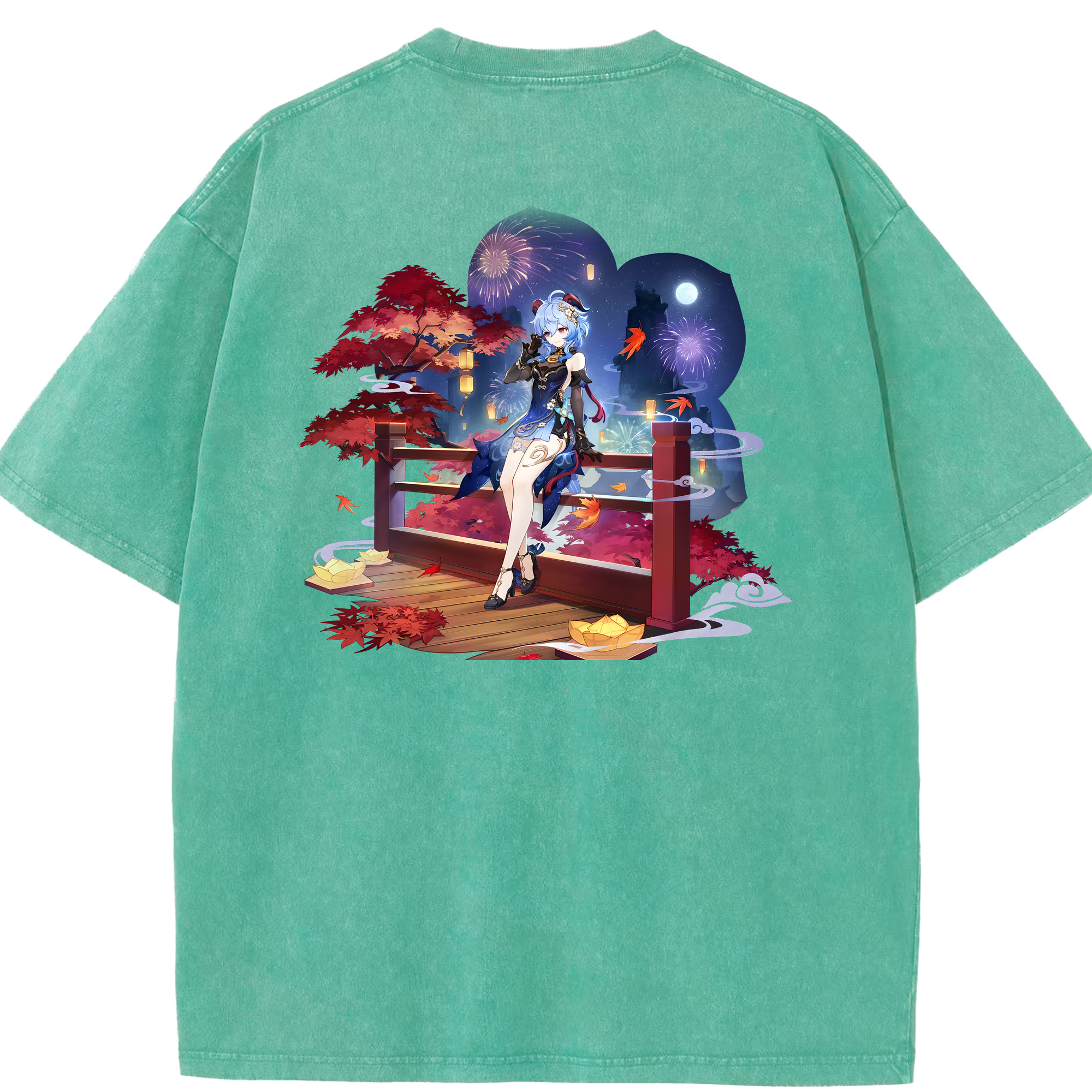 げんし神 甘雨 かんう genshin Ganyu 綿100% ヴィンテージ風 半袖Tシャツ（背面プリント）